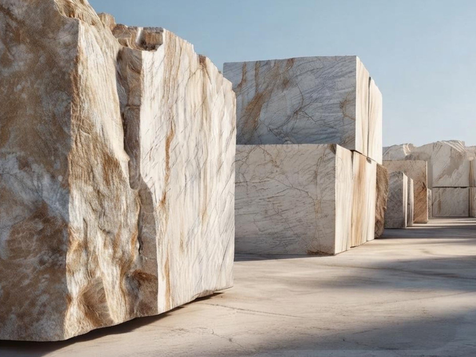 Quarried marble blocks in soft daylight